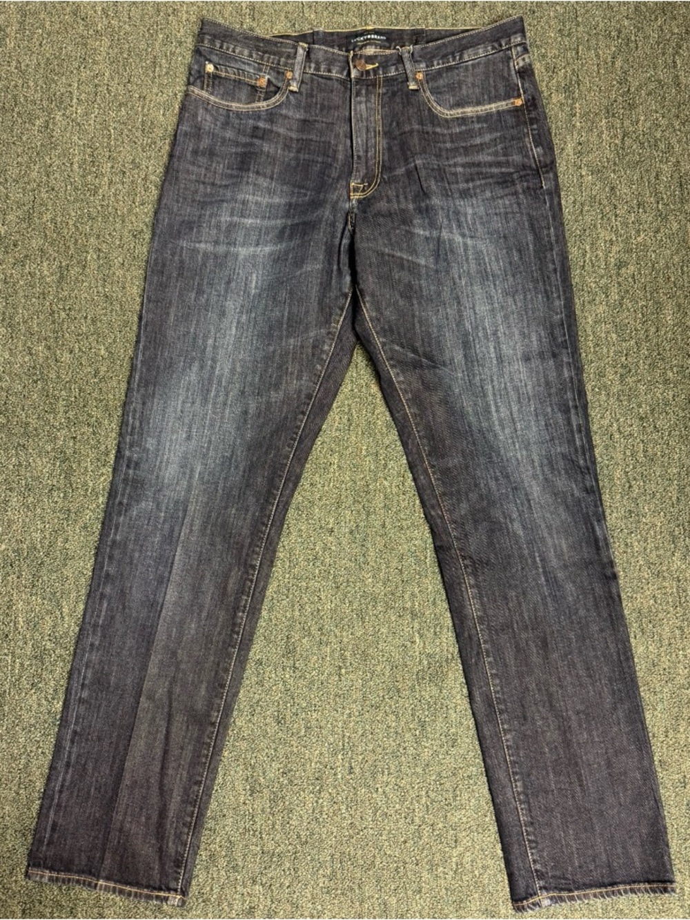 Lucky Brand 410 Athletic Slim Jeans Mens 36x35 Dark Wash Stretch Denim Altered